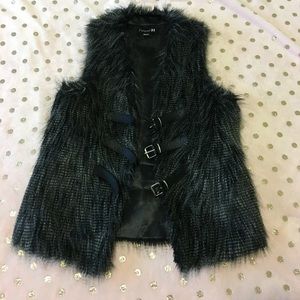 Forever 21 Faux Fur Vest with Buckles - Size Large